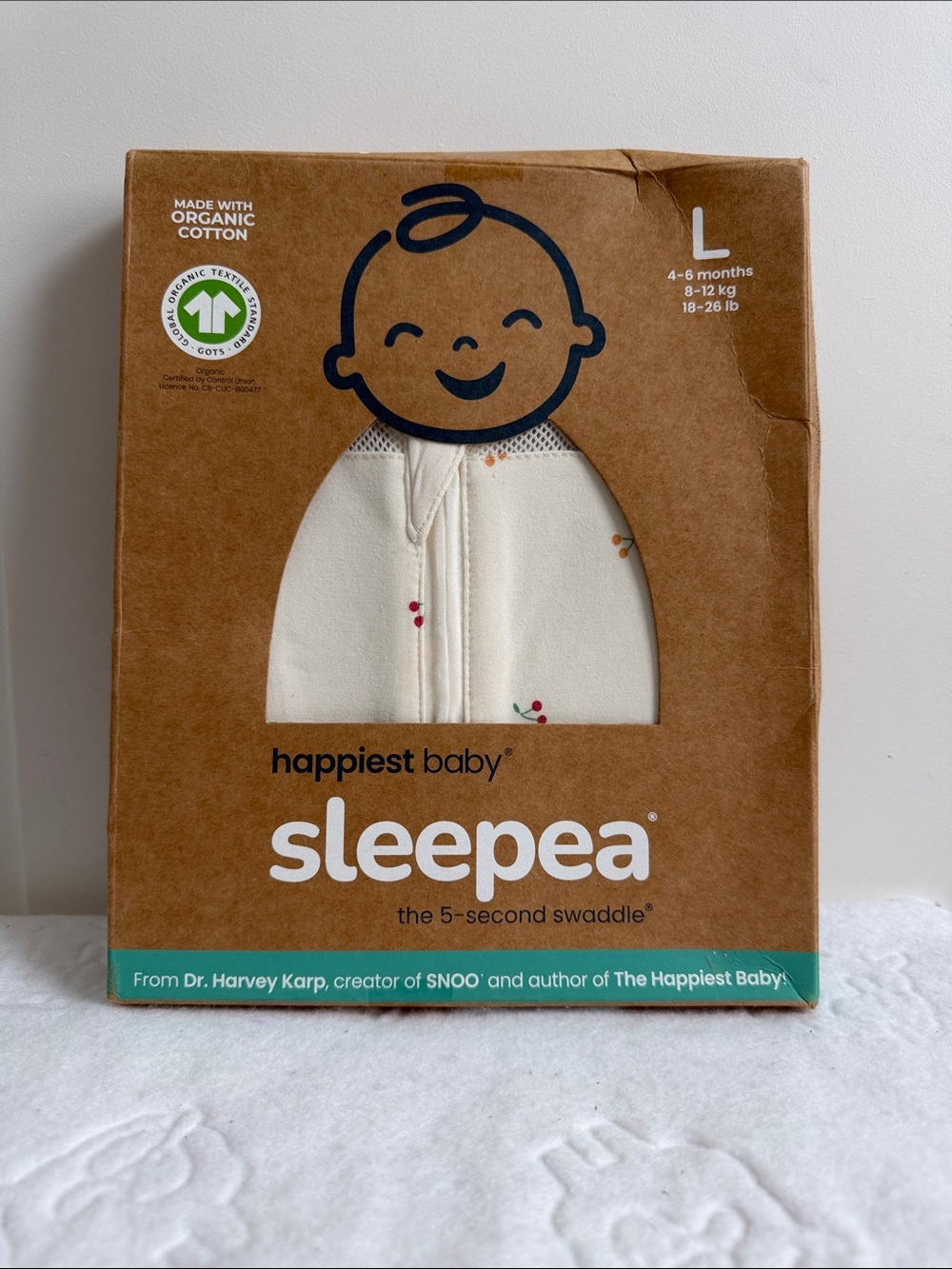 Happiest Baby Sleepea 5-Second Swaddle Ivory Cherries Size L 4-6 months